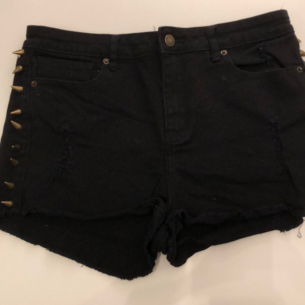 High Waisted Black Studded Short Shorts